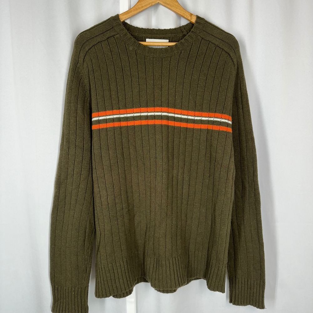 Aeropostale Sweater Mens XL‎ Olive Ribbed Stripe Wool Blend Pullover